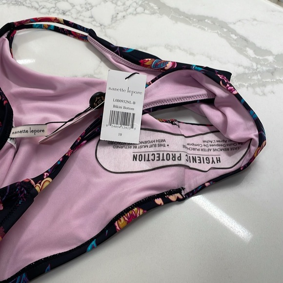 Nanette Lepore swim Bikini Floral print Black Aqua Pink 10 misses - Picture 9 of 12